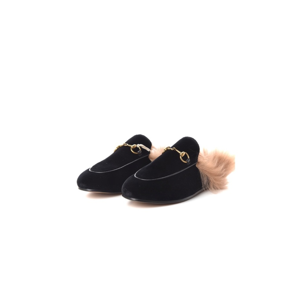 GUCCI Princetown Fur Velvet Mules